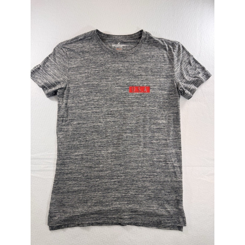 American Eagle Core Flex Mens T Shirt Small Gray USA Stars Graphic Patriotic EUC